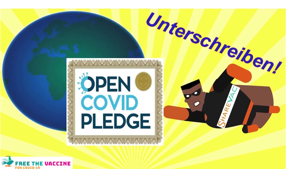 Cartoon – CureVac, Sign the Open COVID Pledge!