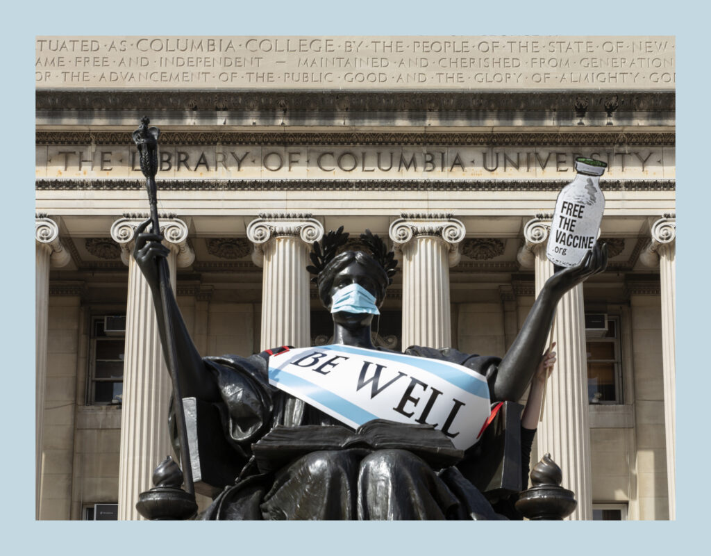 Columbia’s Alma Mater Statue Dons Surgical Mask for an Accessible COVID-19 Vaccine